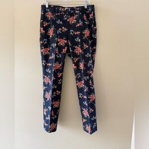 J. Jill Navy Floral Cropped Ankle Pants Side Zip